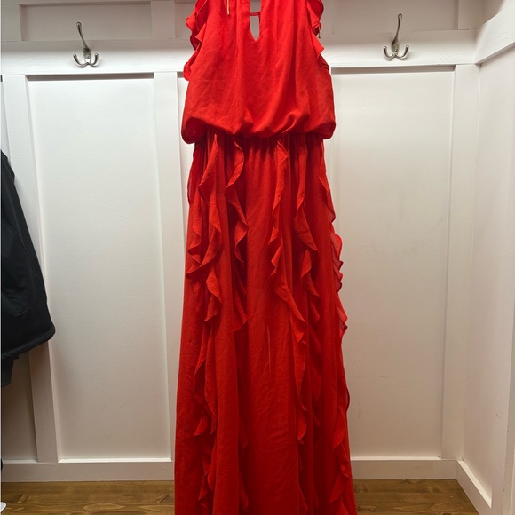 Moon River Vibrant Red Ruffle Maxi Dress - Picture 2 of 4